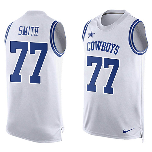 Men's Limited Tyron Smith Nike Jersey White - #77 Player Name & Number Tank Top NFL Dallas Cowboys